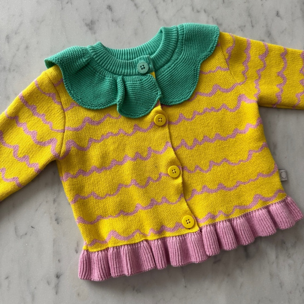 Stella McCartney Baby 100% Cotton Cute Ruffle Pineapple Print Knit Cardigan - Picture 3 of 7